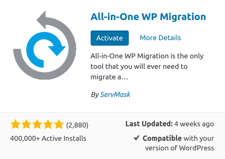 All-in-one WP migration plugin